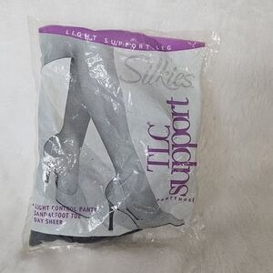 Silkies TLC Support Pantyhose Medium Jet Black Sandalfoot Toe Day Sheer